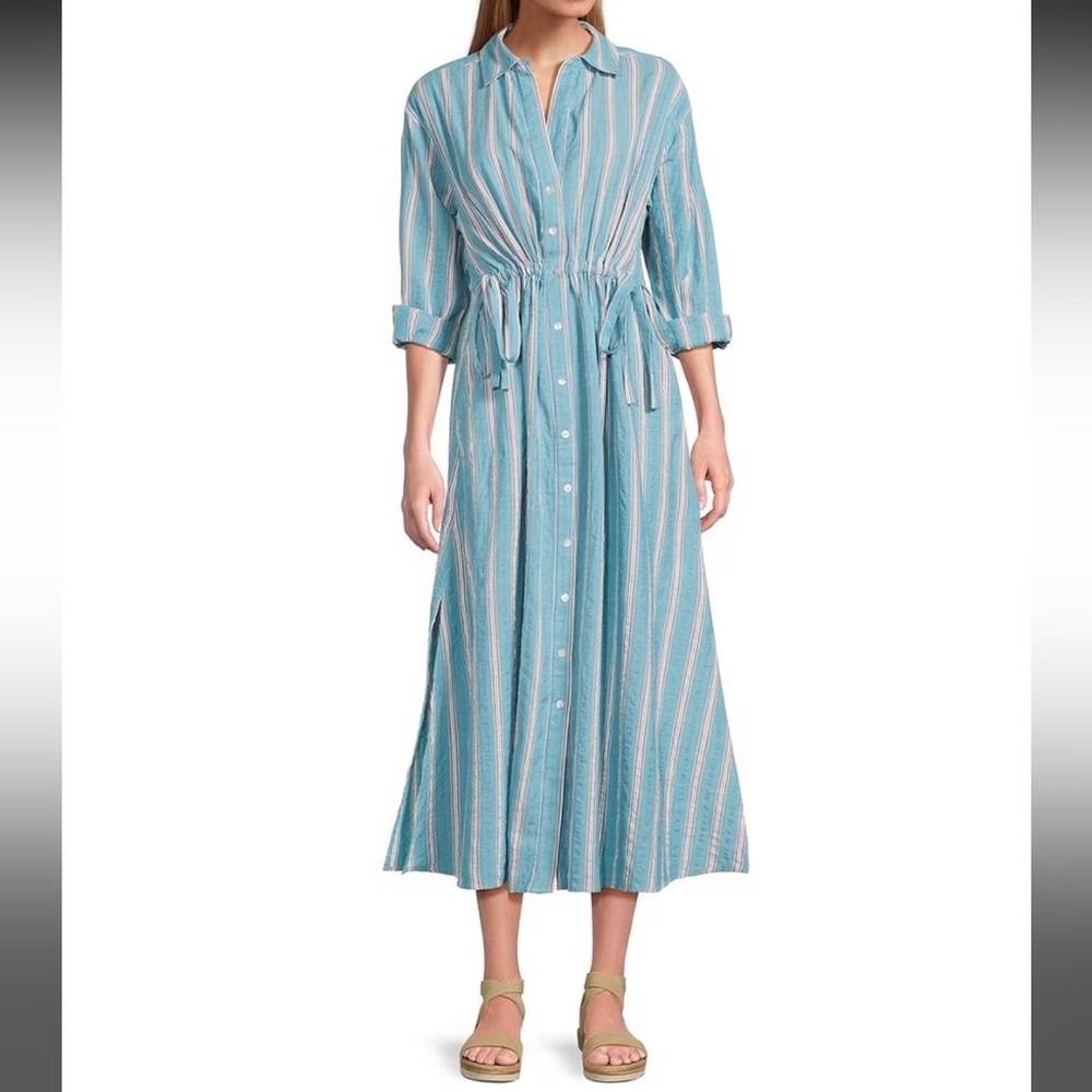 Westbound Blue Striped Maxi Shirt Dress